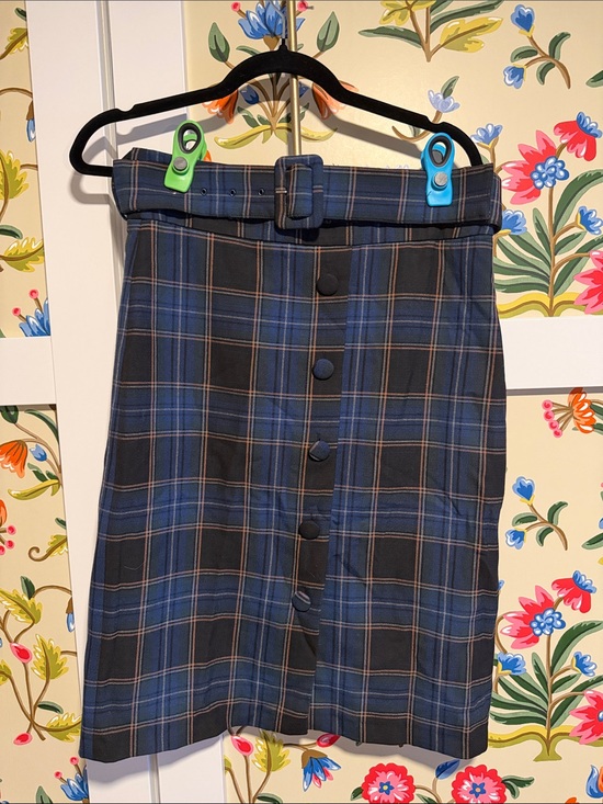 Anthropologie Dresses & Skirts - Anthropologie Blue Plaid Button-Front Mini Skirt with Belt